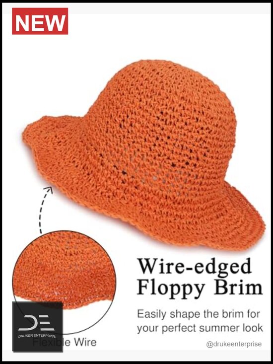 Crochet Straw Sun Hat Wide Brim Foldable Floppy Beach Hat Summer main image 4